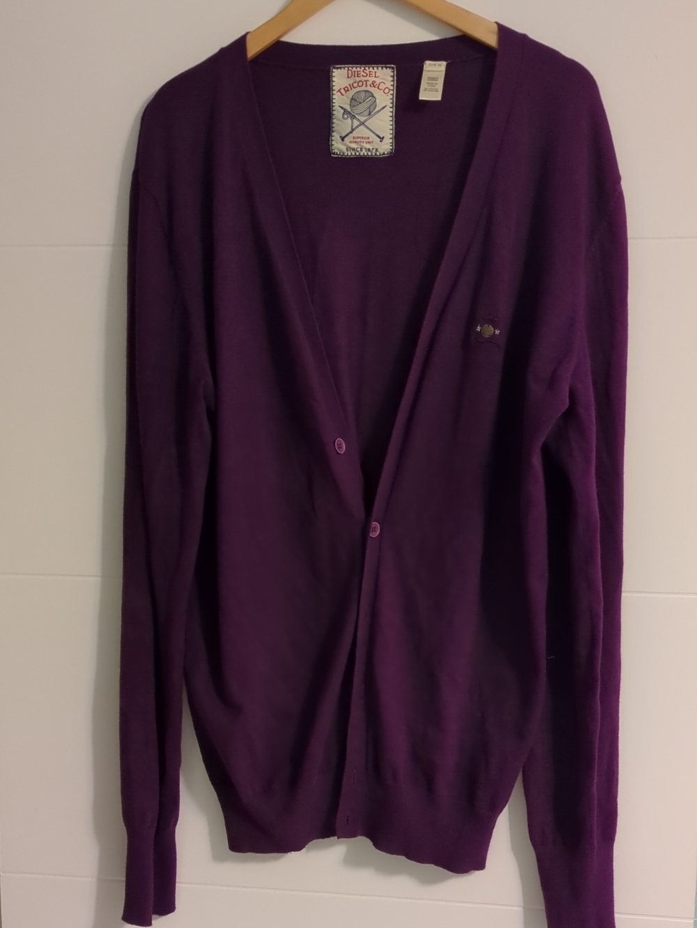 Diesel Vintage Deep Purple V-Neck Long Line Cardigan Sweater Sz XL Heritage